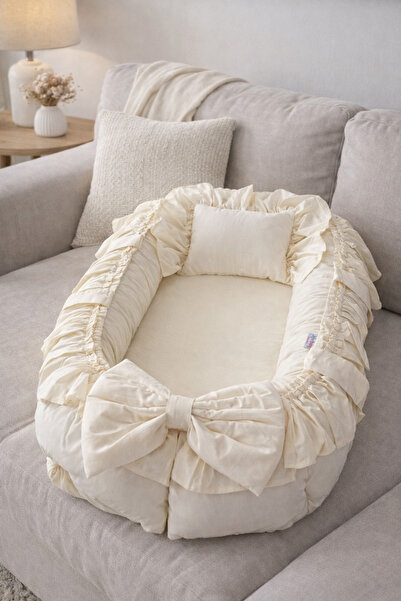 Babynest Luxury Design Portable Mother Side with Cream Ruffles - Safe Baby Sleeping Bed
