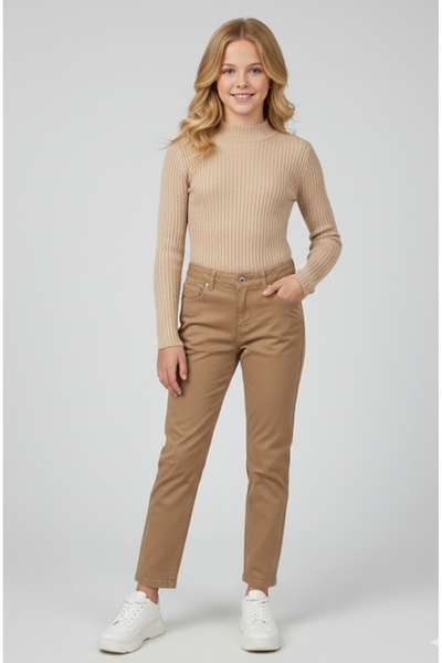 nk kids Girl's Elastic Waist Zipper Button Closure Multi-Pocket Thick Linen O...