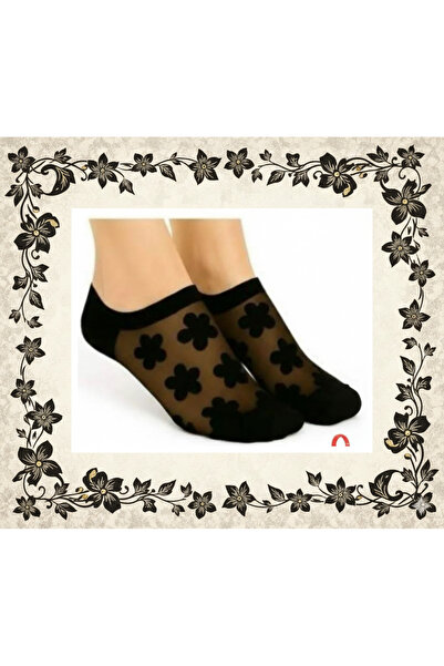SOCKSHION 12 Çift Kadın Siyah Tül Patik Çorap