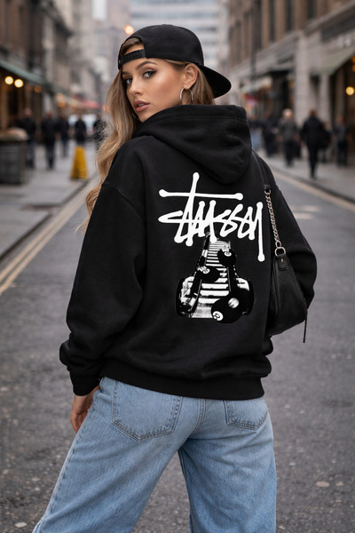 CAMBLYS سويت شيرت يونيسكس ستويسي بيلاردو توب مطبوع قصة فضفاضة بغطاء رأس