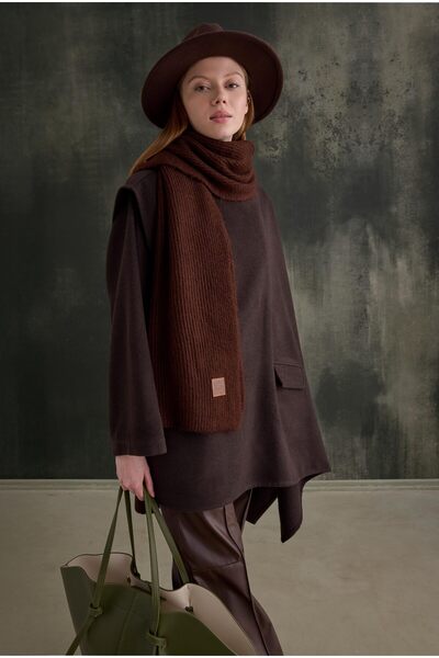 HEQA Eșarfă de tricotat simplă maro