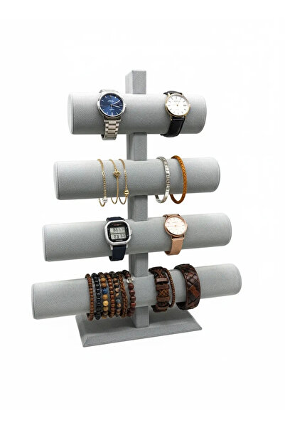 MeGass Dekor Yerli Üretim Süet Kumaş Gri Renk Dört Kademeli 38/34 cm Bileklik...