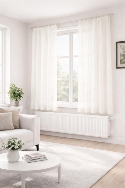 GOCCIA HOME Honeycomb Top Voile Short Length Kitchen Sheer Curtain Non-Ironing Extra Foam Lead-Free Non-Folding Cream
