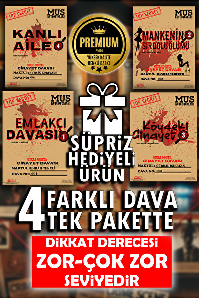MUS Kutu Oyunları Dedektif Oyunu 4 Farklı Dava Dosyası Tek Paket Cinayet Çözm...