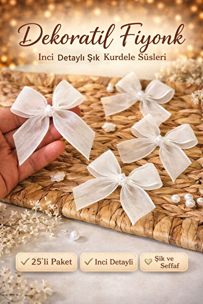 eSLeTc İnci Detaylı Fiyonk Keten Kurdele Hazır -25 Adet