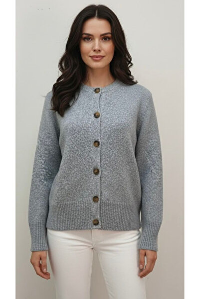 Curly Gray Buttoned Split Cardigan
