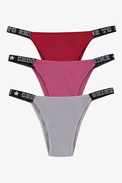 koza iç giyim سراويل داخلية برازيلية مطاطية مكتوبة مكونة من 3 قطع للسيدات