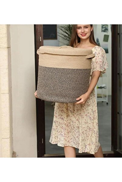 JÜTEX HOME Καλάθι πλυντηρίου παιχνιδιών από ζακέτα από γιούτα με καπάκι - Org...