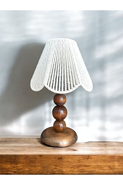 KorFam أباجورة روزاليندا - أباجورة بوهيمية ريفية مصنوعة يدويًا من الخشب مع أر...