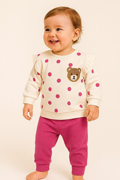 dinamik çocuk طقم طفلة/طفلة منقطة على شكل دمية دب مع أزرار كبس على الكتف، قطع...