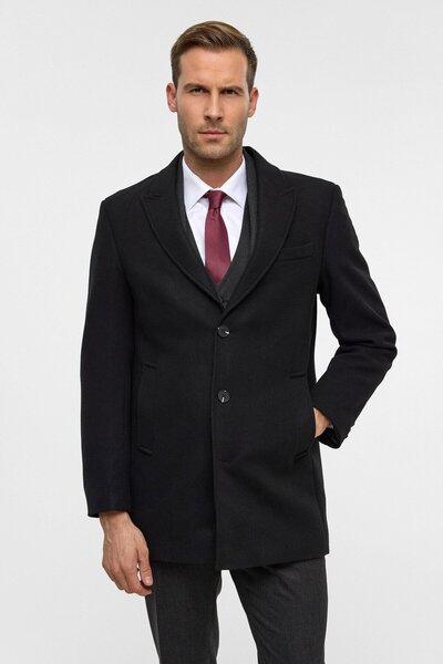 SÜVARİ Slim Fit Pointed Collar Men's Sheep Wool Coat