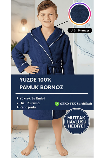 Layvera Kız-Erkek Çocuk Bornozu %100 Pamuk | Kapüşonlu – Cepli – Yumuşak – Bi...