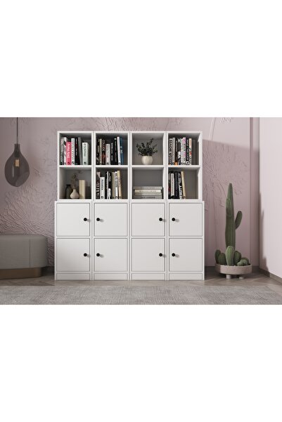 Nettrends Kapakli Rafli Kitaplik 130 cm Beyaz Ktp-1324-Ç