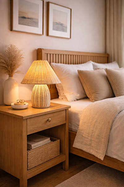 HubRom SOLLIN 4084-01 Διακοσμητικό Επιτραπέζιο Φωτιστικό Ρατάν 26x32 εκ. 1xE2...