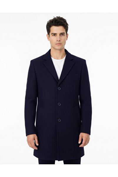 SÜVARİ slim fit Palton pentru bărbați din lână de oaie, cu guler ascuțit, uni...