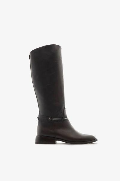 SAYL حذاء نسائي طويل بدون سحاب من الجلد الطبيعي باللون البني