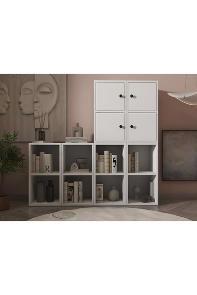 Nettrends 4 Kapakli Rafli Kitaplik 130 Cm Beyaz Ktp-1269-ç