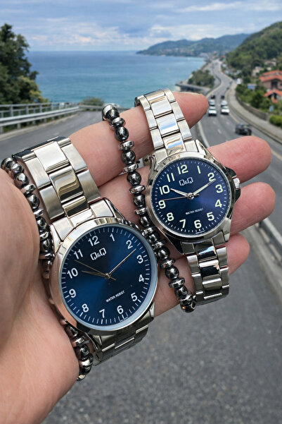 Q&Q QQ SEVGİLİ ÇİFT SAATİ TAKIM ERKEK KADIN KOMBİN ÇELİK SAAT ALTIN RENK