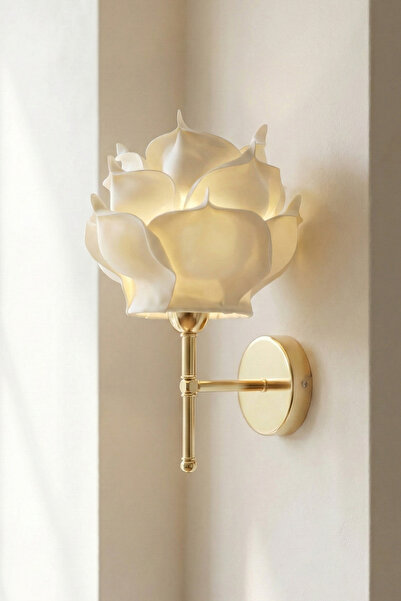 Maison Avf Krem Eva Gül Tasarım Kablosuz Pilli Duvar Aydınlatması Aplik - Alt...