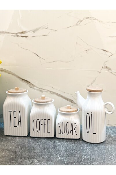 Pembelia Life 4-Piece Porcelain Jar and Oil Pot Set, 3-Piece Jar Set, Tea Sug...