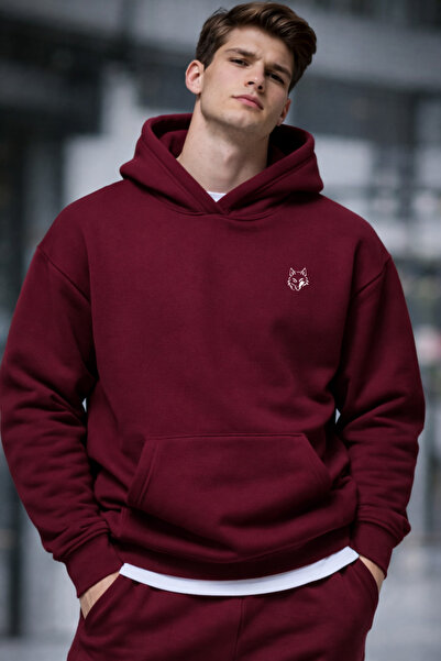 DEEPSENCE Unisex Burgundy Winter Hooded Zippered Sweatshirt with Fleece Insid...