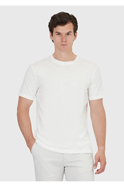 Ramsey Μπλουζάκι Ecru Plain Crew Neck 100% βαμβάκι