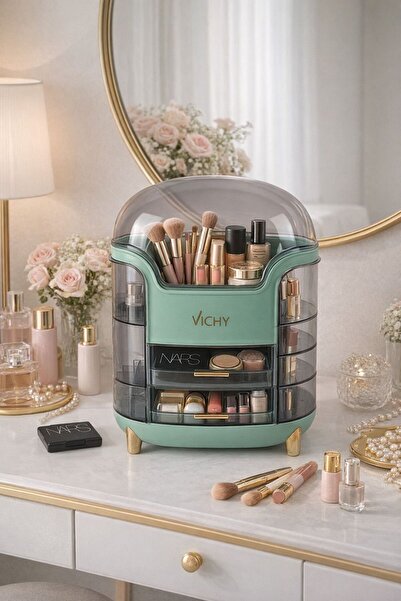 decorev Бял луксозен прозрачен органайзер за грим - органайзер за чекмеджета