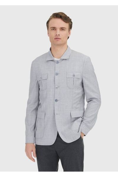 Ramsey Light Gray Plain Shirt Shoulder Slim Fit 100% Wool Coat