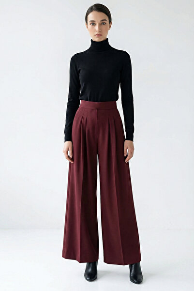 Exquise Pleated High Waist Wide Leg Regular Trousers with Pockets