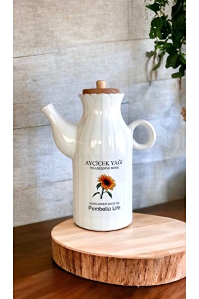 Pembelia Life Ayçiçek Etiketli Porselen 1000ml Yağlık Yağdanlık Papatya Model
