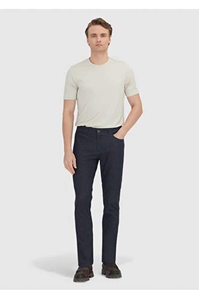 Ramsey Navy Blue Plain Woven Regular Fit Casual Cotton Blended Trousers