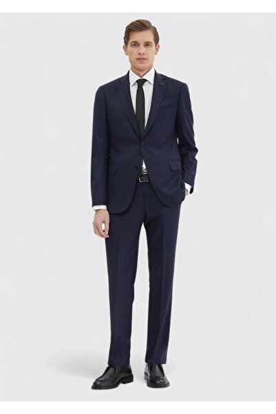 Ramsey Lacivert Düz Regular Fit Yün Karışımlı Takım Elbise