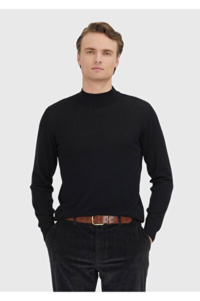 Ramsey Μαύρο πουλόβερ με μισό ζιβάγκο από 100% μαλλί πλεκτό