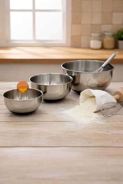 BySevil طقم أوعية خلط من الفولاذ المقاوم للصدأ مكون من 3 قطع - وعاء للخفق وال...