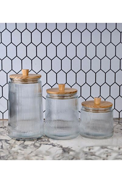 Pembelia Life 3’lü Bambu Vakum Kapaklı Cam Çay Şeker Kahve Tuz Bakliyat Sakla...