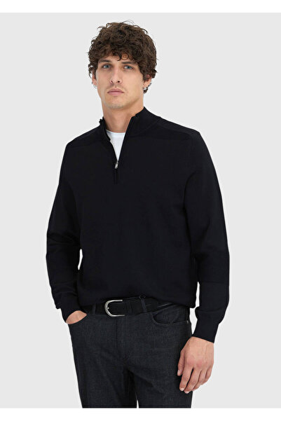 Ramsey Black Half Turtleneck Plain Knit Sweater