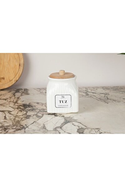 Pembelia Life 500 ml Beyaz Porselen Tuz Kavanozu Saklama Kabı