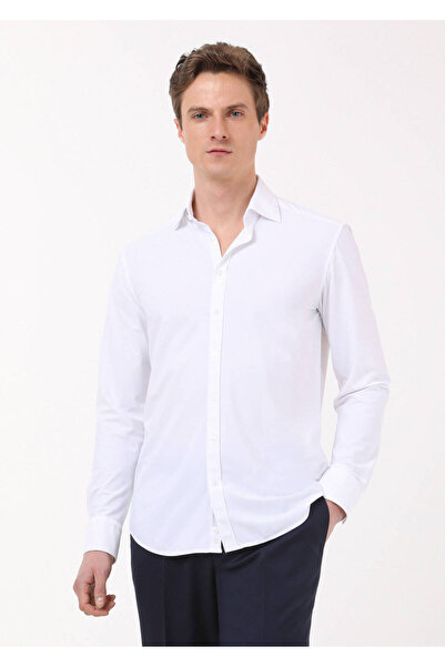 Ramsey قميص أبيض كلاسيكي منسوج بقصة عادية
