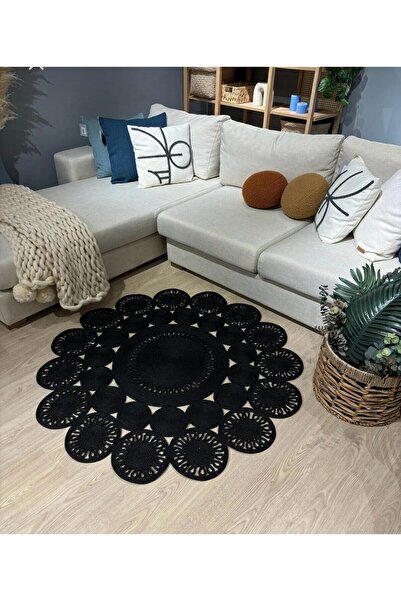 ModaCardin jüt hasır el örgüsü halı kilim yıkanabilir çift taraflı yuvarlak