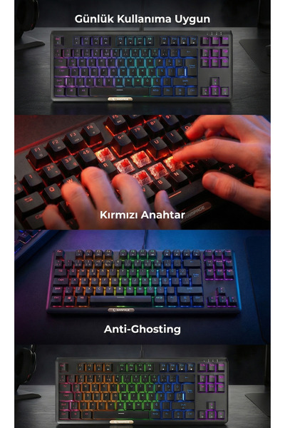 Rampage Claw Red Switch Rgb Q Mekanik Klavye Gaming Klavye Oyuncu Klavyesi TKL Klavye Antighosting Kompakt