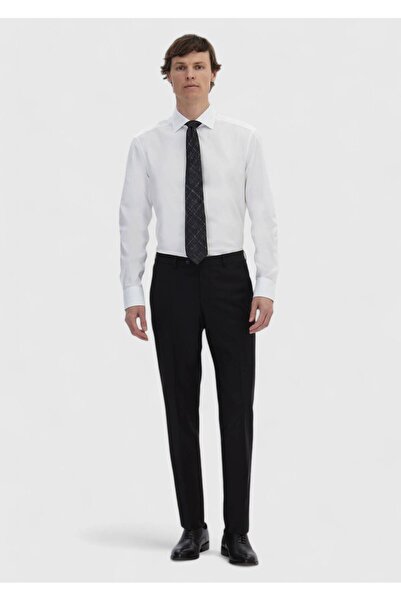 Ramsey Black Straight Fabric Modern Fit Classic Wool Blended Pants