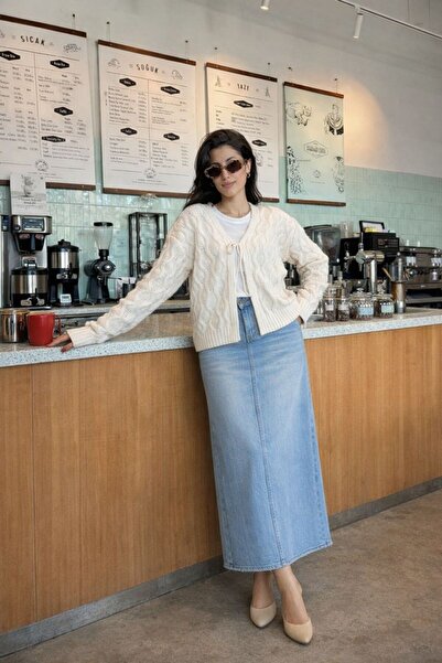 Nopen Knitwear Cardigan de damă din tricot cu dantelă în față