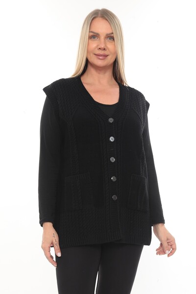 İKSUN Women's Buttoned Pocketed V-Neck Knitted Wool Mother Knitwear Winter Vest