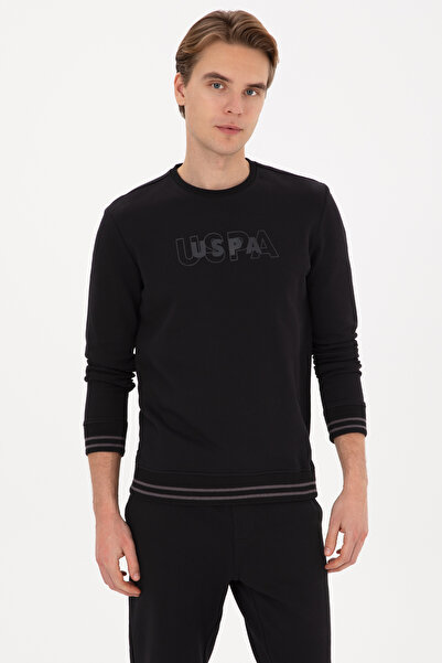 U.S. Polo Assn. Hanorac negru pentru bărbați, cu croială normală, cu gât crew...