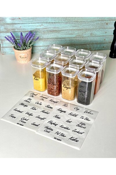 Pembelia Life Etiketli 12’li 300 Ml Akrilik Baharatlık Seti Saklama Kabı(Şeff...