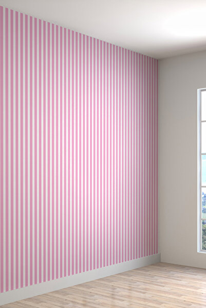 dreamwall Duvar Kağıdı Pembe Beyaz Çizgili Desenli Silinebilir Genç Odası Tek...