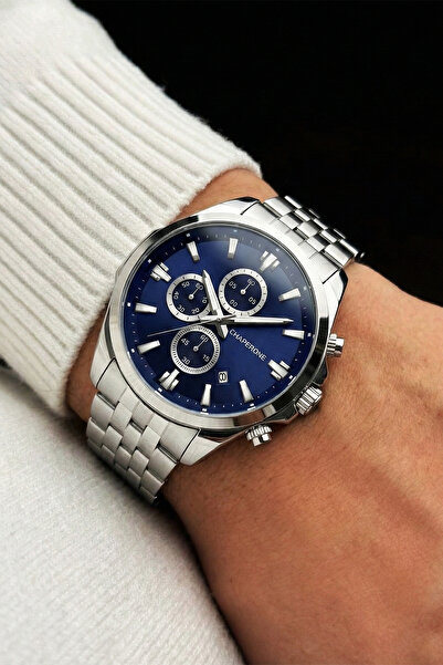 Chaperone Erkek Kol Saati Çelik Kordon Analog Quartz Su Geçirmez Takvimli Kla...