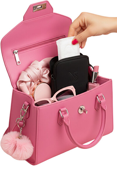NS reliable Siyah Kadın Hijyenik Ped Saklama Çantası - Mini Organizer Düzenleyici Kılıf - 10x14x3 cm