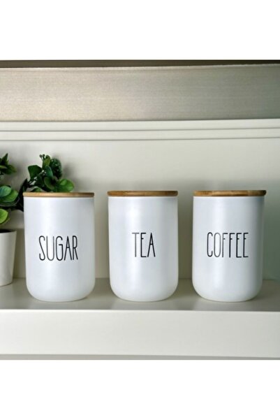 Pembelia Life 3-Piece 800 ml Sugar/Tea/Coffe Storage Jar Set 3 Pieces Tea Sug...