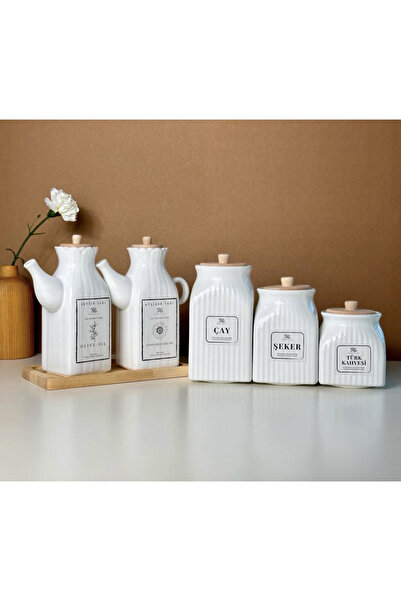 Pembelia Life 2-Piece 6-Piece Square Porcelain Oil Pot with Stand and 3-Piece...